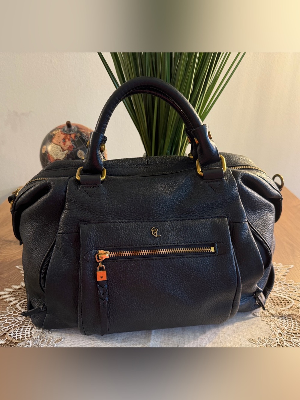 Elliott Lucca Large Black Leather Handbag Roomy and Fun to Carry  Double Handle